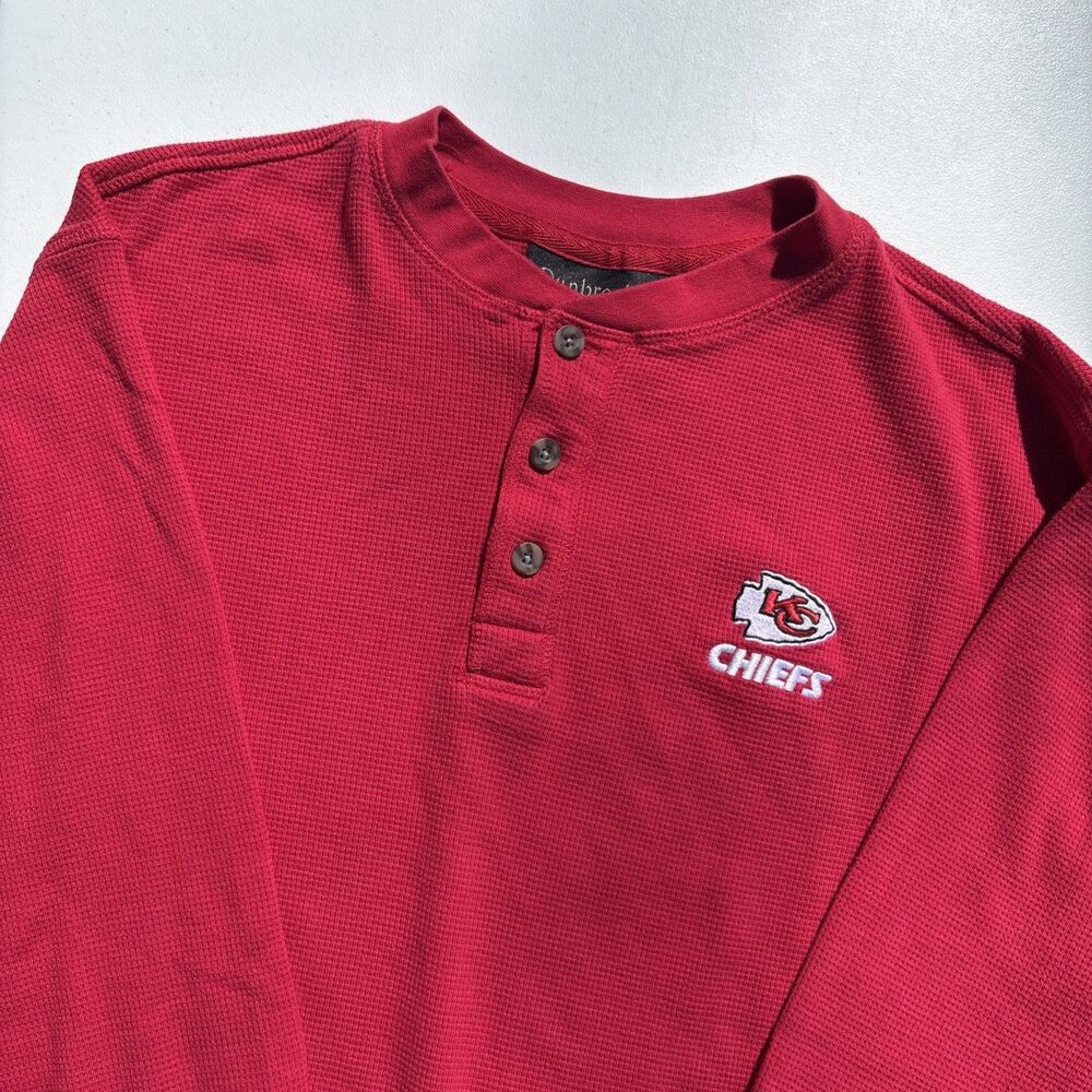 Kansas City Chiefs Henley Shirt Mens Sz  2XL Red Waffle Knit Long Sleeve